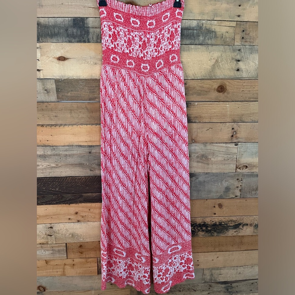 Free People wide leg strapless jumpsuit